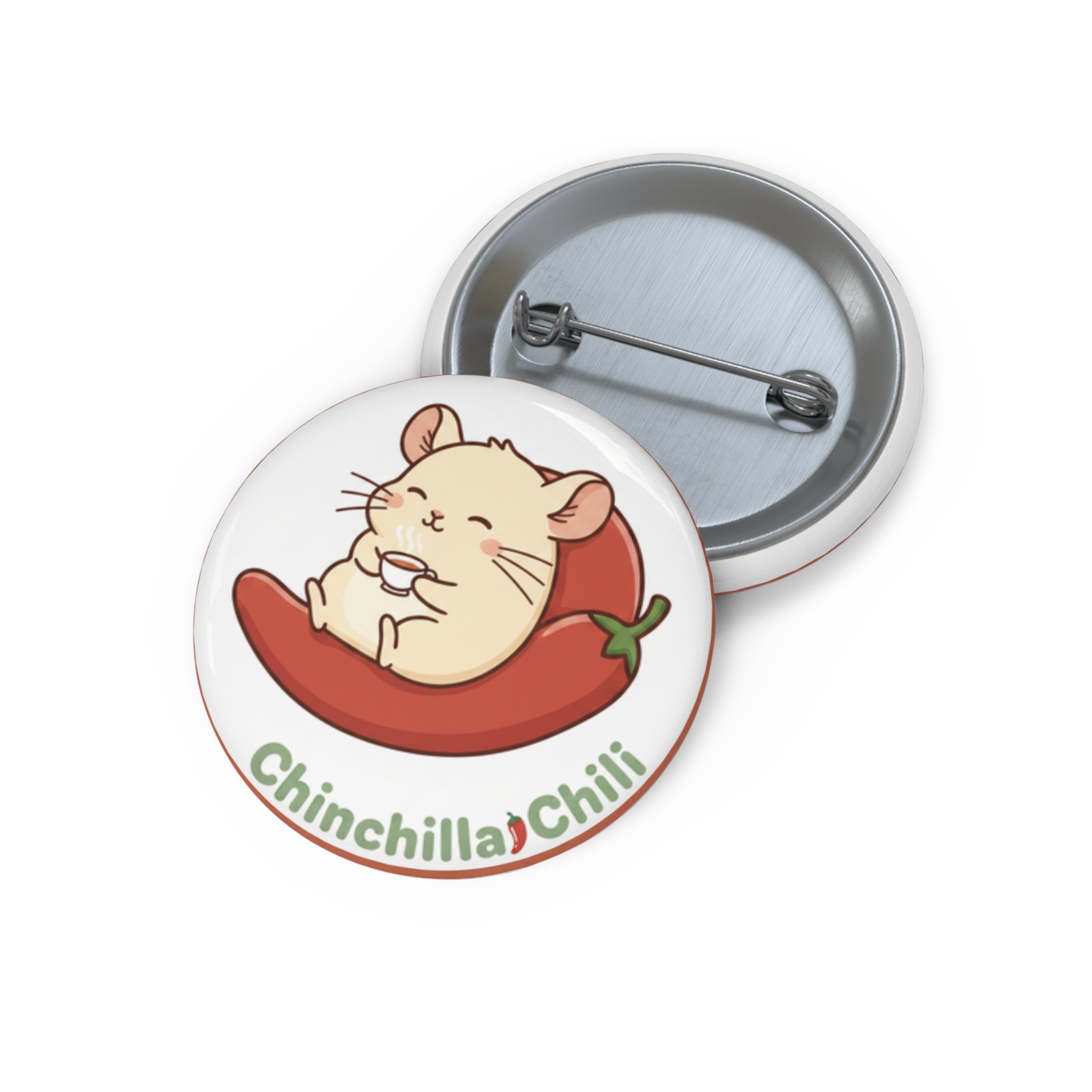 Chinchilla Chili Pin Button — Cute Chinchilla on Chili Pepper Enamel Badge