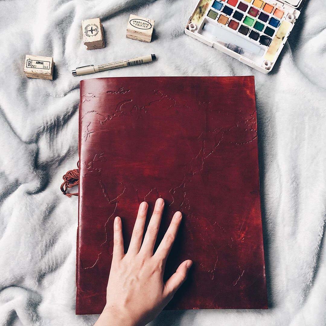 Extra Large World Map 14x11 Handmade Leather Journal