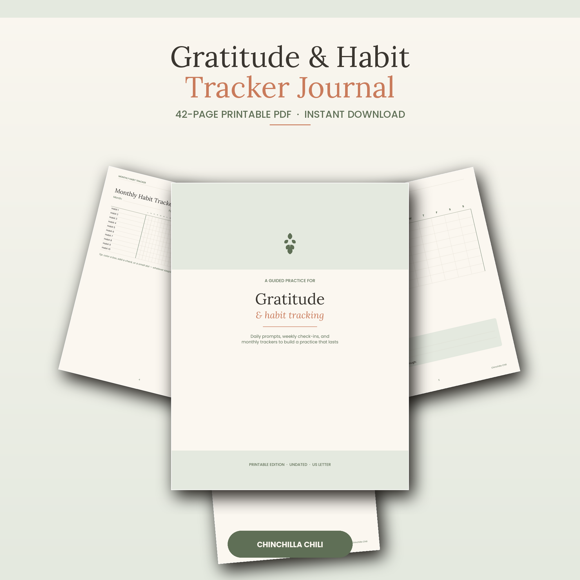 Gratitude Journal Printable | Habit Tracker PDF | Undated Daily Gratitude & Habit Tracking Journal | Printable Self Care Journal Instant Download