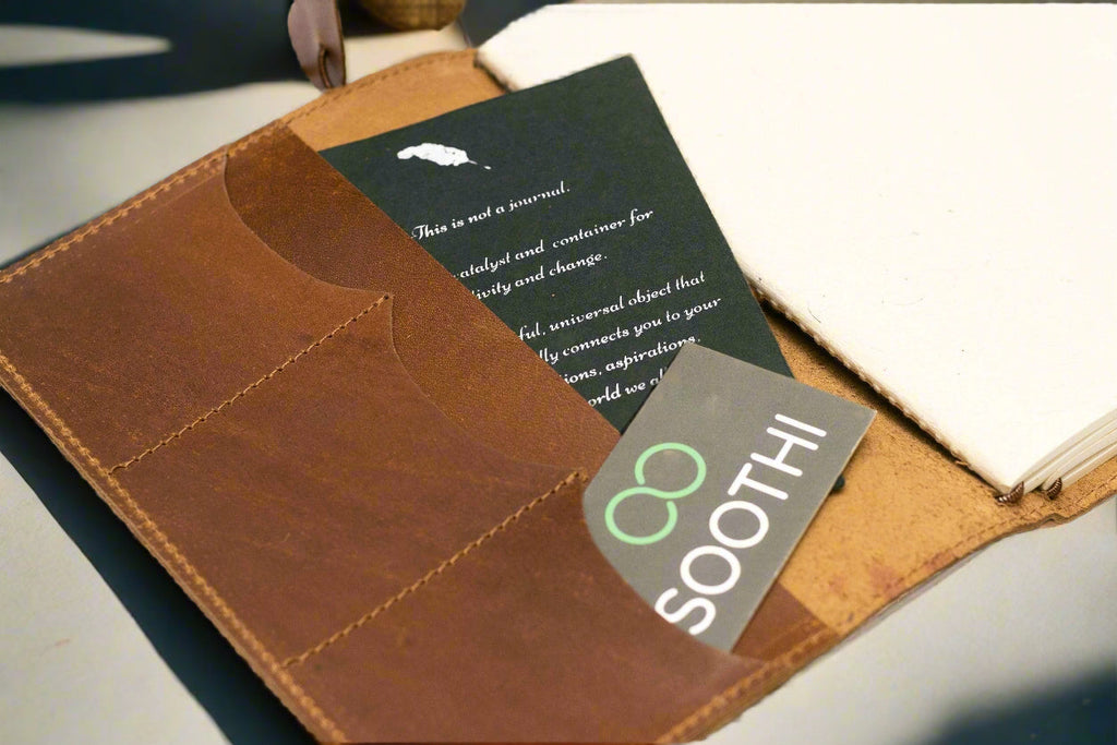 Soothi A5 Refillable Leather Traveler's Journal - Classic Design with Pockets, Pen Slot & Tree-Free Paper
