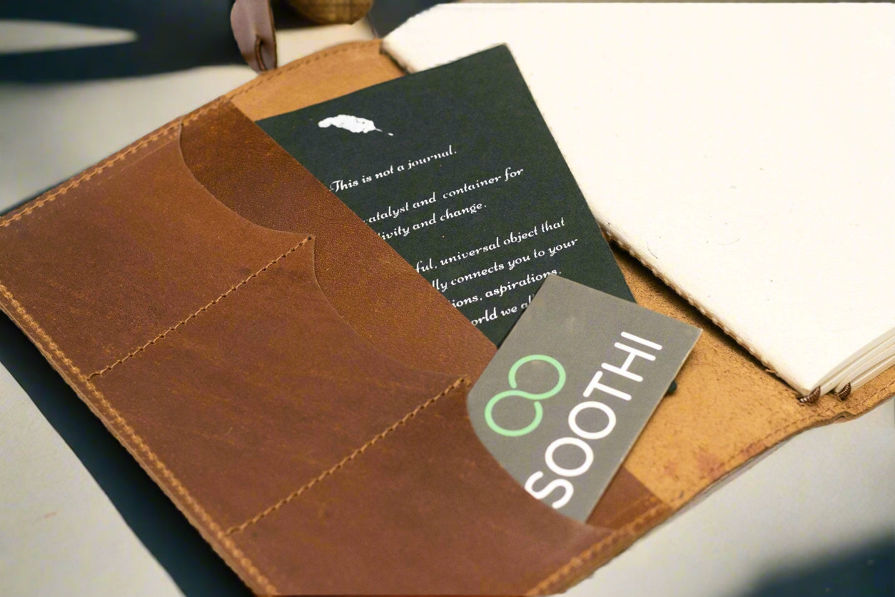 Soothi A5 Refillable Leather Traveler's Journal - Classic Design with Pockets, Pen Slot & Tree-Free Paper